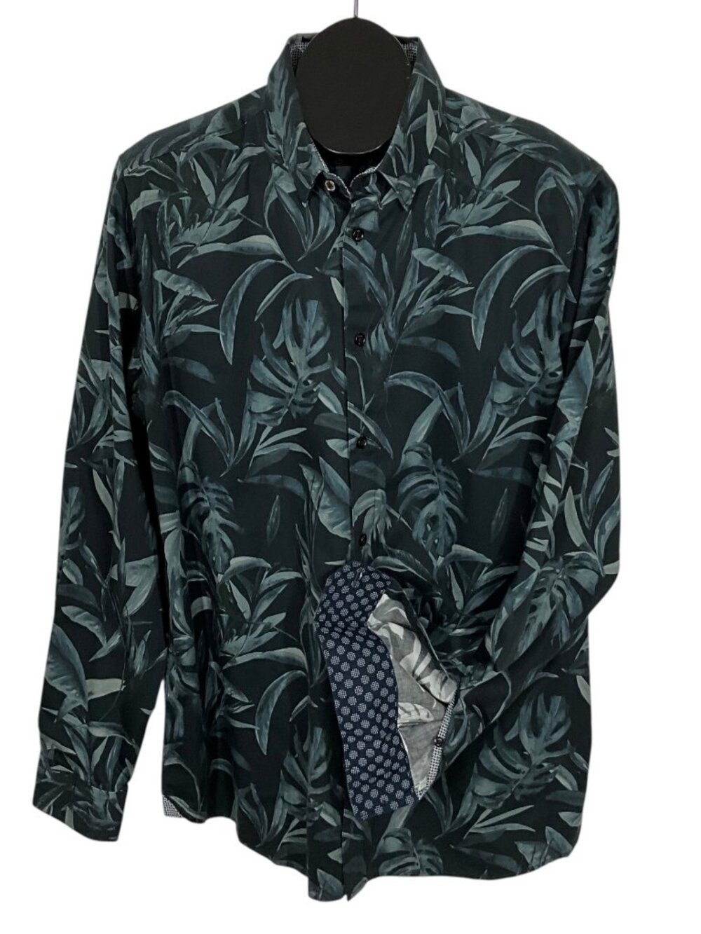 Ted Baker SWEETHR Button Down Shirt 6 2XL XXL Blue Leaf Pal Design Cotton